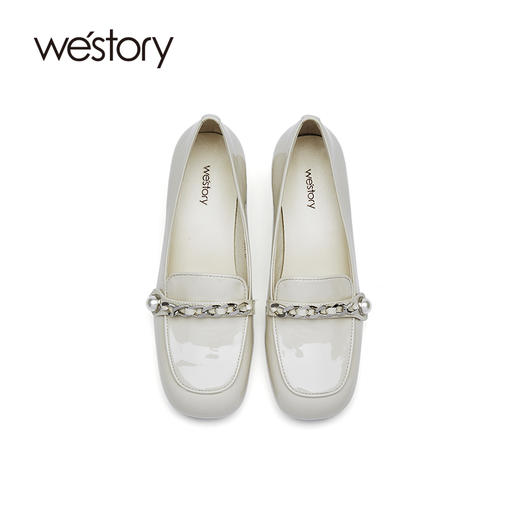 westory2021秋季新款漆皮浅口粗跟皮鞋链条圆头单鞋S21CM71711 商品图4