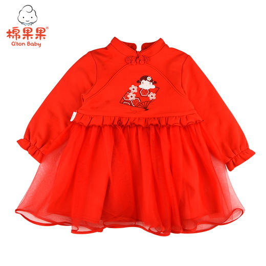 棉果果冬季女童中国风节日 红色 女宝裙子连衣裙M422700221693 商品图1