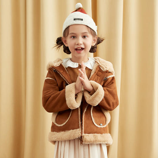 METTE童装仿麂皮加绒外套2020秋冬中大童女童保暖牛角扣连帽上衣 商品图1