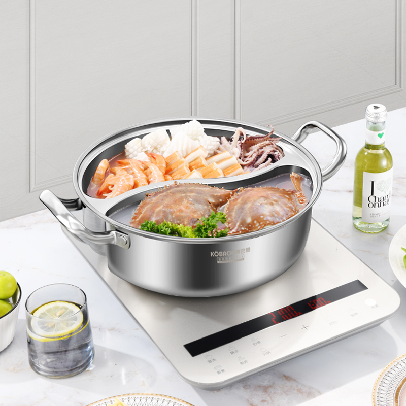 康巴赫第三代鸳鸯火锅 两用锅 一体成型 加厚复底火锅盆锅具 304不锈钢多功能汤锅涮锅电磁炉燃气灶明火通用