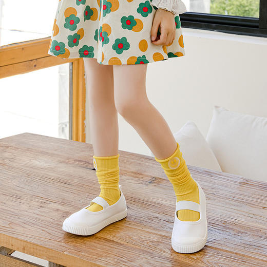 【2双装 舒适百搭 潮娃必备】秋冬儿童袜子宝宝长筒袜纯色卡通笑脸彩色女童堆堆袜棉质保暖 商品图2