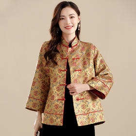 上海旗袍厂AYK-QF-210716宋锦盘龙复古外套女九分袖立领宽松唐装女2021秋季国风女装