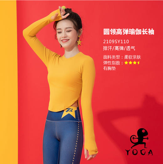 壁虎瑜伽【2109SY110】圆领高弹瑜伽长袖（有胸垫）【5天发货】 商品图0