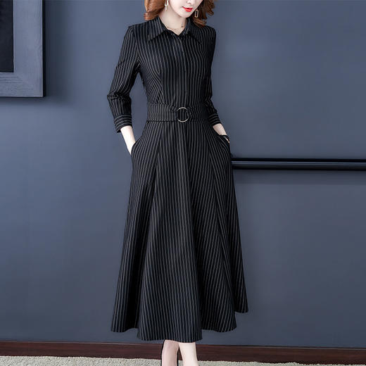 新款女装复古条纹连衣裙气质时尚过膝大摆长裙 XY-YM4996 商品图2