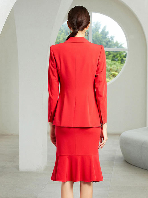 IWY/高端时尚红色西装套裙女休闲外套名媛西服鱼尾裙套装气质203177C1S3 商品图4