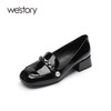 westory2021秋季新款漆皮浅口粗跟皮鞋链条圆头单鞋S21CM71711 商品缩略图1