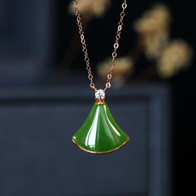 18K玫瑰金和田玉（碧玉）项链--舞/链长40+2cm/苹果绿