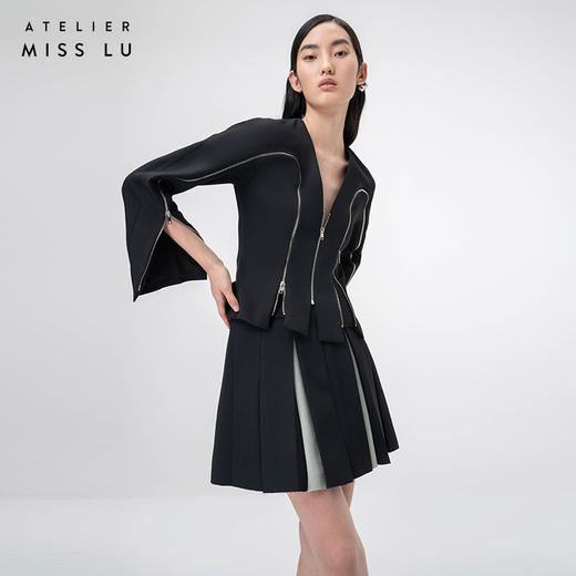 【银河之境】流畅曲线拉链拼接设计黑色长袖造型外套/00212A 商品图2