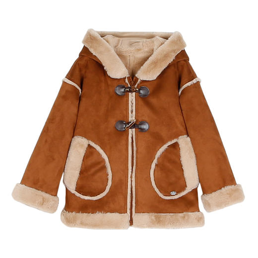 METTE童装仿麂皮加绒外套2020秋冬中大童女童保暖牛角扣连帽上衣 商品图7