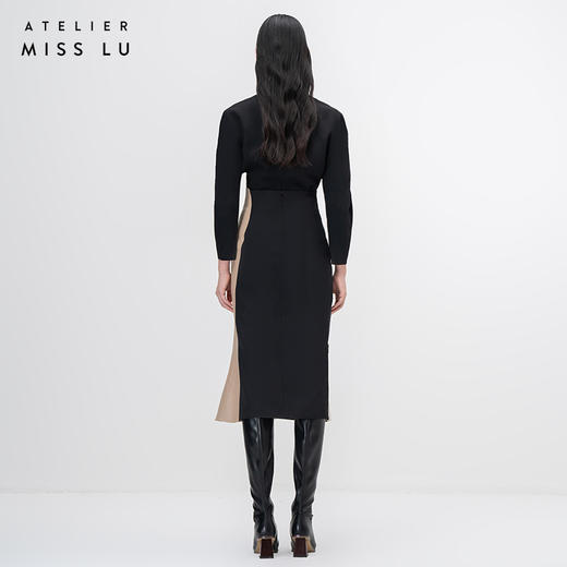 【散尾花】黑色拼皮拉链撞色高腰半裙/000113A 商品图3