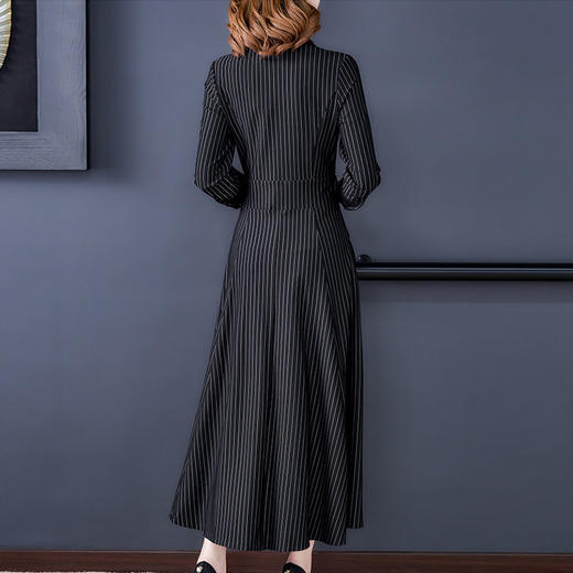 新款女装复古条纹连衣裙气质时尚过膝大摆长裙 XY-YM4996 商品图3