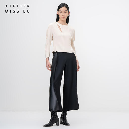 【破晓】细叶镂空拼接廓形袖米白宽松上衣/00204 商品图0