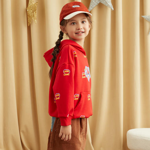 METTE童装2020秋冬新品中大童连帽卫衣时尚印花加绒保暖外套女宝 商品图3