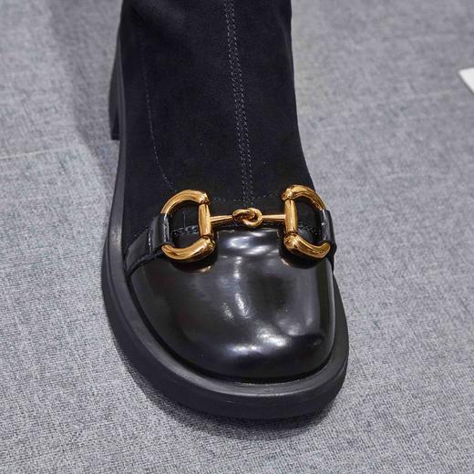 lfgj jeans  BB317    娃娃头金属扣拼接真皮磨砂长筒靴 商品图1