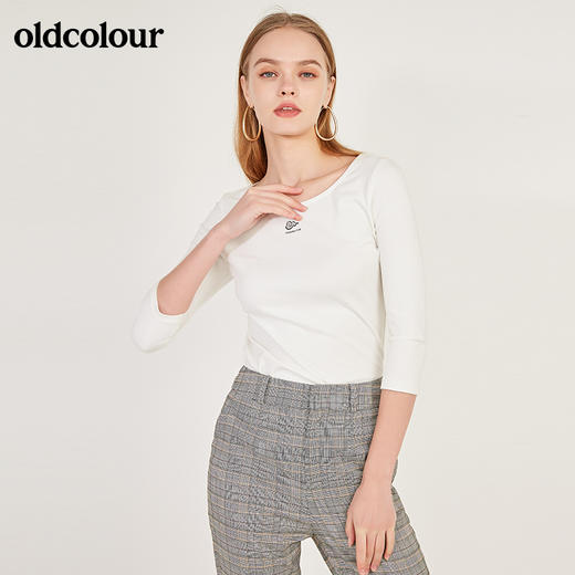 oldcolour春秋季时尚纯色百搭长袖T恤女N12023258 商品图2