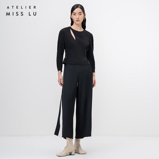 【破晓】细叶镂空拼接廓形袖黑色宽松上衣/00204A 商品图0