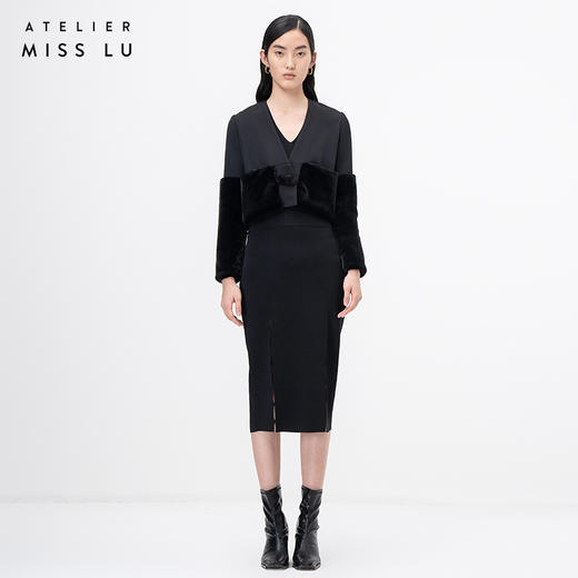 【茸茸奶糖】仿兔毛拼接黑色长袖造型外套/00208 商品图0