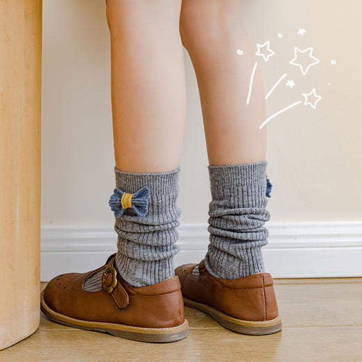 【优质面料 亲肤舒适】秋季宝宝中筒袜纯色麻花蝴蝶结女童长筒袜子韩版堆堆袜 商品图4