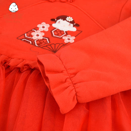 棉果果冬季女童中国风节日 红色 女宝裙子连衣裙M422700221693 商品图4