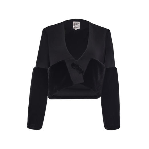 【茸茸奶糖】仿兔毛拼接黑色长袖造型外套/00208 商品图4