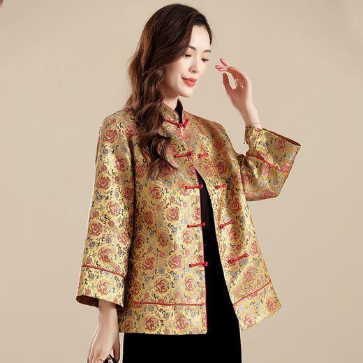上海旗袍厂AYK-QF-210716宋锦盘龙复古外套女九分袖立领宽松唐装女2021秋季国风女装 商品图3