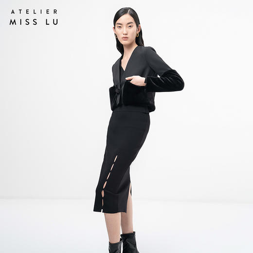 【茸茸奶糖】仿兔毛拼接黑色长袖造型外套/00208 商品图1