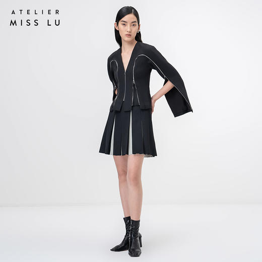 【银河之境】流畅曲线拉链拼接设计黑色长袖造型外套/00212A 商品图1