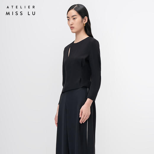 【破晓】细叶镂空拼接廓形袖黑色宽松上衣/00204A 商品图1