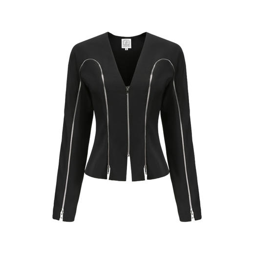 【银河之境】流畅曲线拉链拼接设计黑色长袖造型外套/00212A 商品图4