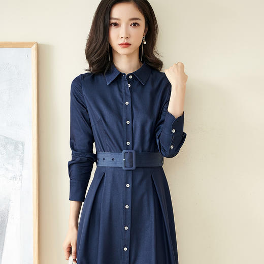 剩S 米思阳衬衫连衣裙秋季新款气质休闲收腰显瘦纽扣长款大摆裙子1579 商品图1