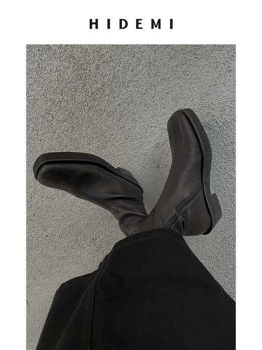 HIDEMI 弹力羊皮女鞋方头厚底踝靴短靴 商品图2