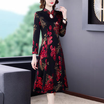 AHM- ymy5116 旗袍连衣裙女2021秋季新款中国风复古优雅阔太太喜婆婆婚宴中长裙 商品图2