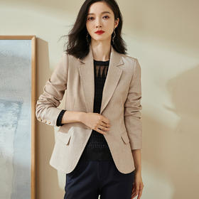 静奢奶茶色通勤职业含羊毛小西装外套 时尚气质修身知性西服1683