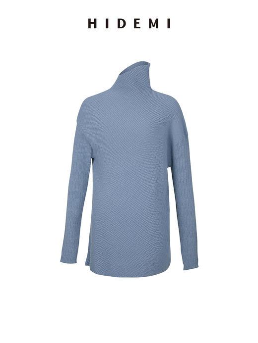 HIDEMI 美利奴羊毛雾霾蓝不对称设计感毛衣 商品图5