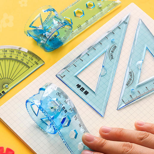 【软尺4件套】15cm套装尺子小学生文具直尺20cm带波浪线女少女心三角板套尺一套三角尺量角器儿童多功能透明尺 商品图2
