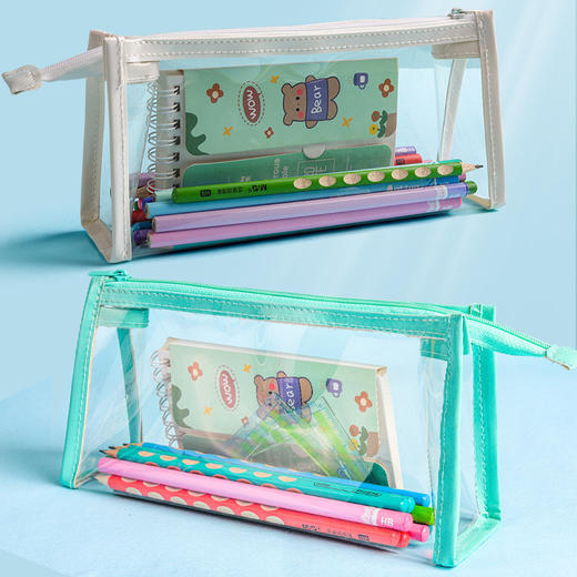 【大容量透明笔袋】男女孩纯色简约初中生高颜值小学生少女心儿童高中大学生日系化妆包 商品图2