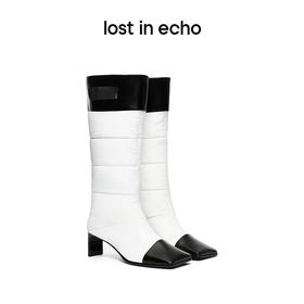 【下架】lost in echo设计师女鞋 提手装饰填充方头靴时装长靴