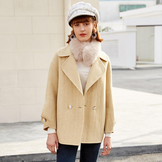 欧芮儿2020春装新款长袖双面呢大衣女bf风宽松显瘦双排扣毛呢外套 商品图1