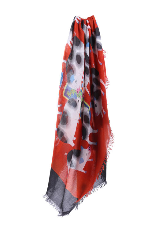 艺术家系列丨 金山农民画《吉祥猪》印花羊绒围巾 SJS15P695N 商品图2