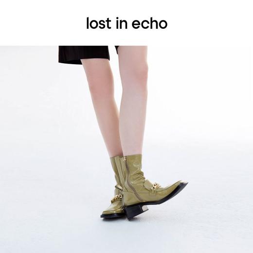 【下架】lost in echo 方头链条乐福窄筒短靴皮靴 商品图3