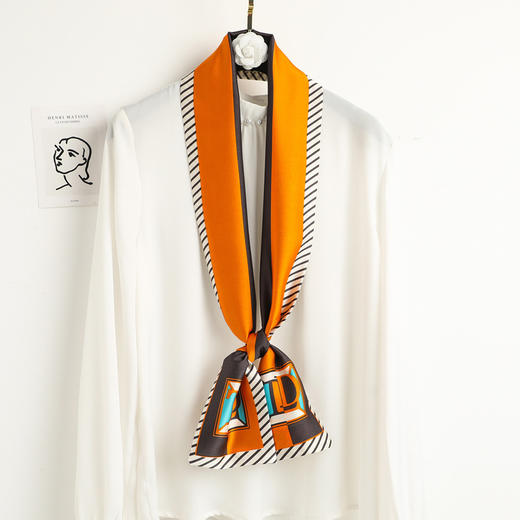 新款长条丝巾韩版佰搭职业装饰小领巾印花绸丝缎围巾 商品图6