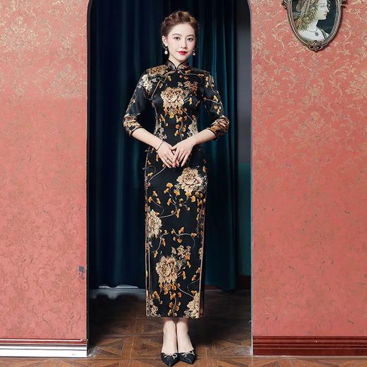 WXG2170复古民国风老上海短袖优雅气质长款连衣裙 商品图0