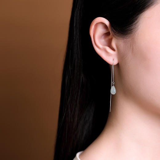 S925纯银和田玉翡翠个性玉兰花气质轻奢女士耳坠耳线 CW0125-76 商品图3