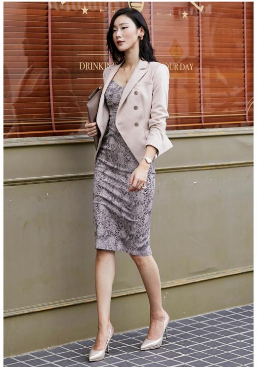 WT5XC4589颈袖添香新款气质修身时尚ol女装套装粉色西装套裙 女装气质时尚OL装套装粉色西装套裙单西 商品图0