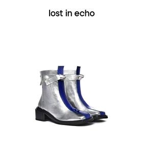 【下架】lost in echo 方头拼色宽筒蝴蝶结时装短靴皮靴