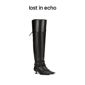 lost in echo 超高筒抽绳运动底弹力靴过膝靴