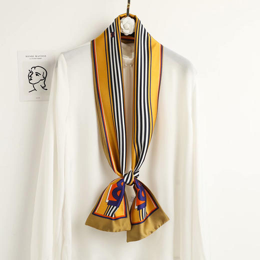 新款长条丝巾韩版佰搭职业装饰小领巾印花绸丝缎围巾 商品图8