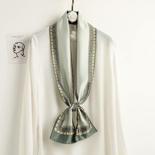 新款长条丝巾韩版佰搭职业装饰小领巾印花绸丝缎围巾 商品图3