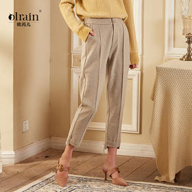 欧芮儿2020春装新款高腰显瘦休闲裤女英伦风不规则宽松直筒长裤