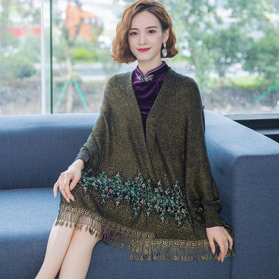 XX- 21067-Q  新品21针织款妈妈装春秋季简约配旗袍款针织披肩 商品图1